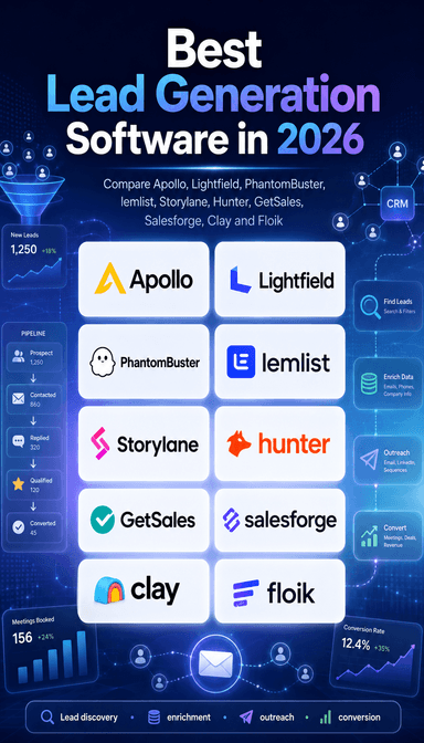 Best Lead Generation Software in 2026: Apollo vs Lightfield, PhantomBuster, lemlist, Storylane, Hunter, GetSales, Salesforge, Clay, and Floik