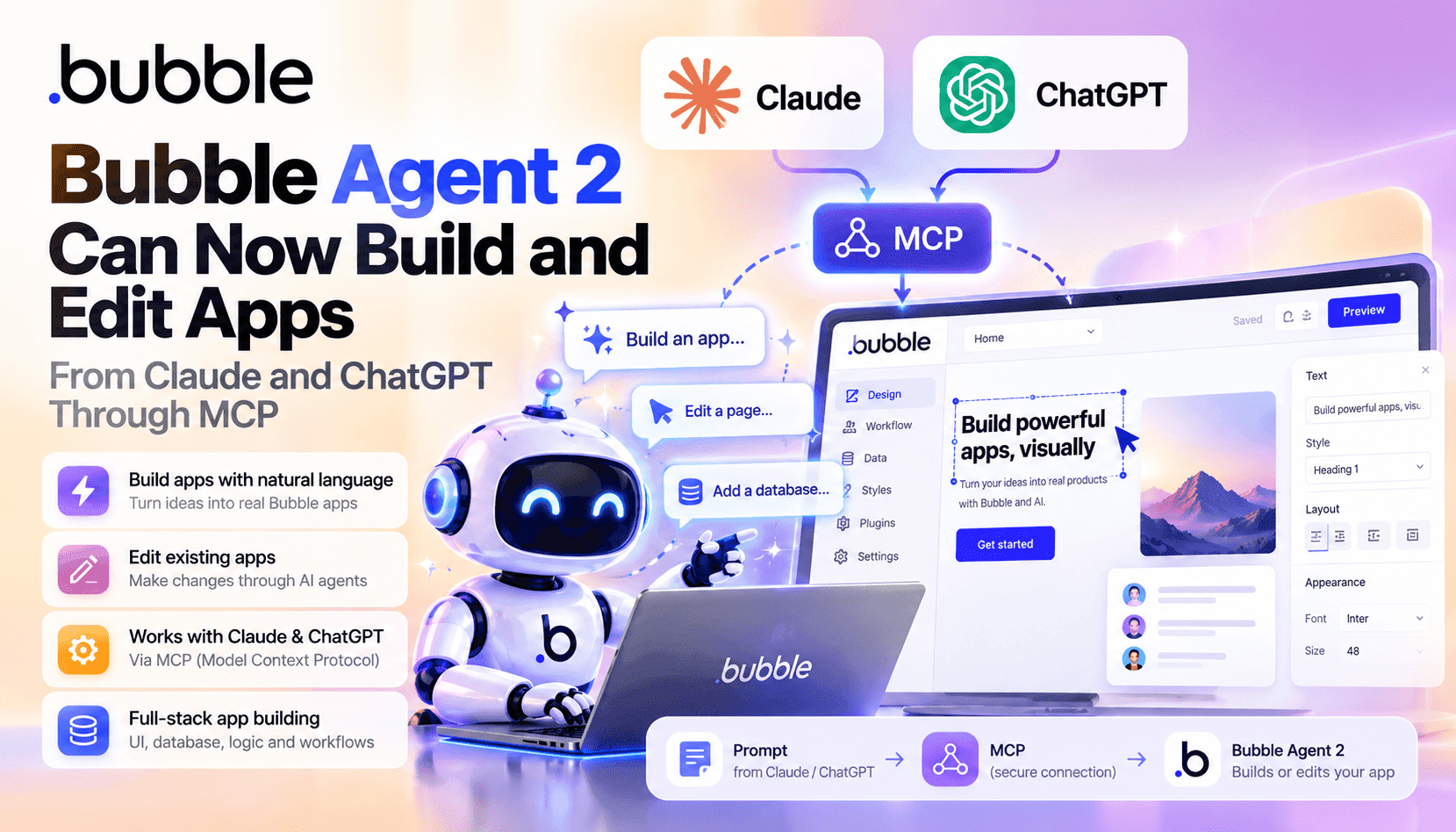 Bubble Agent 2 und MCP: Live-Bearbeitung von Apps mit Claude und ChatGPT