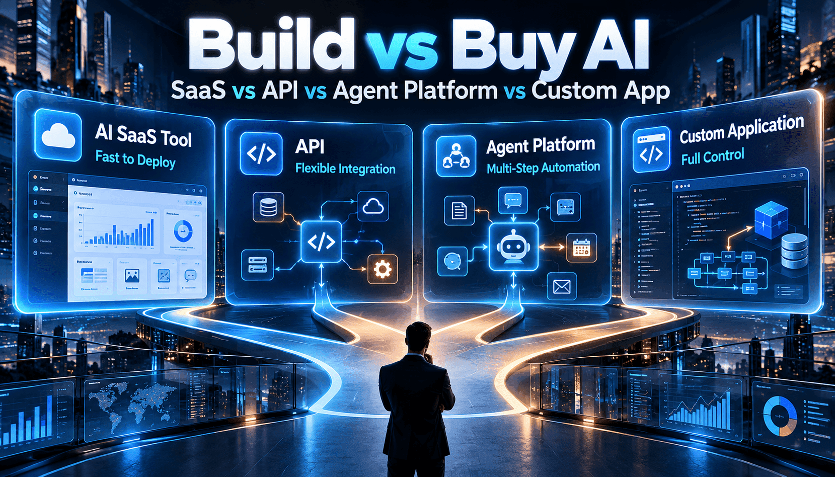 AI 是自建还是采购:何时选择 AI SaaS 工具、API、智能体平台或定制应用