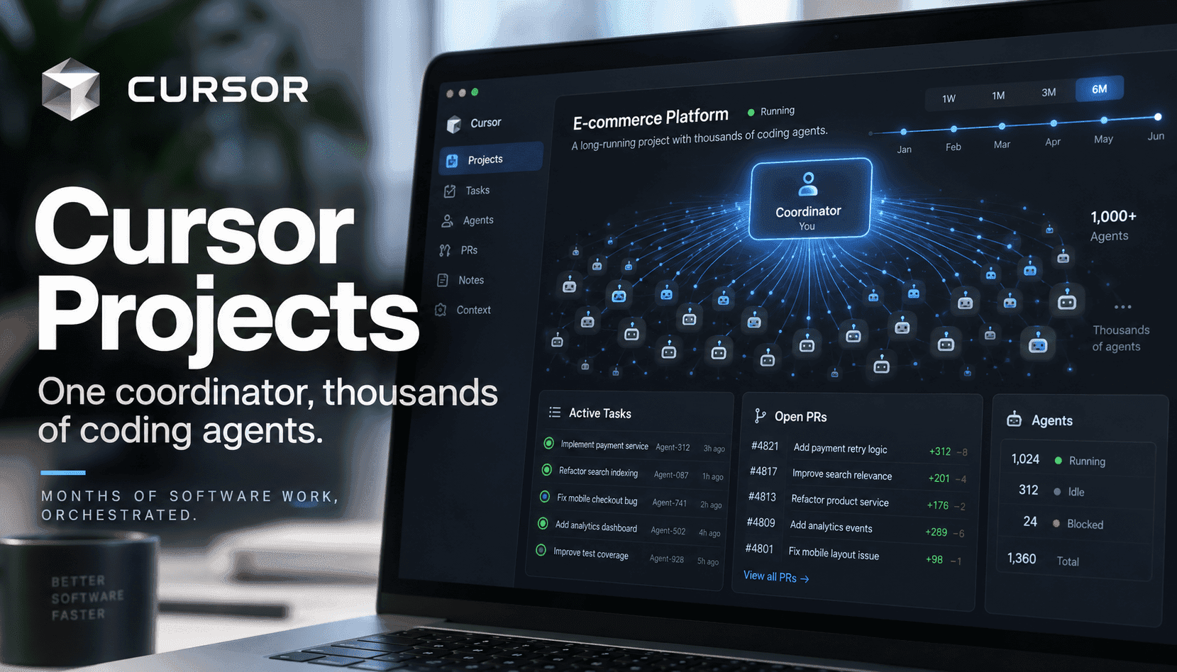 Cursor Projects, 개발 작업을 함대 운영으로 전환: 한 명의 코디네이터, 수천 명의 에이전트