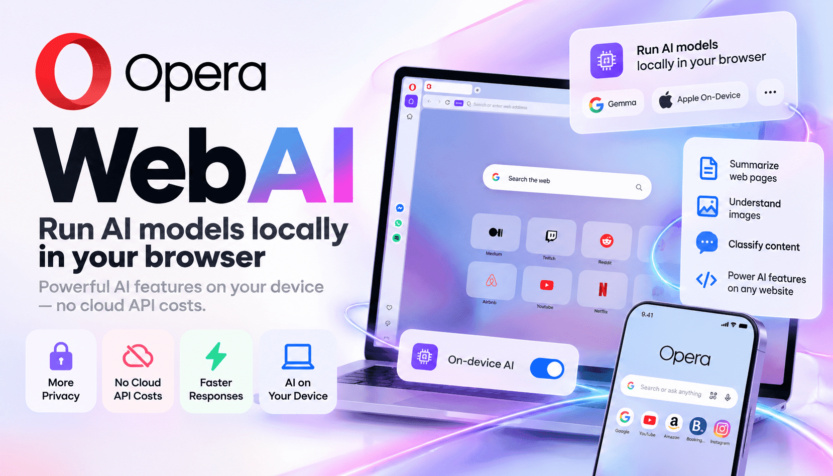 Opera, WebAI 공개: 클라우드 API 비용 없이 브라우저에서 파운데이션 모델 실행