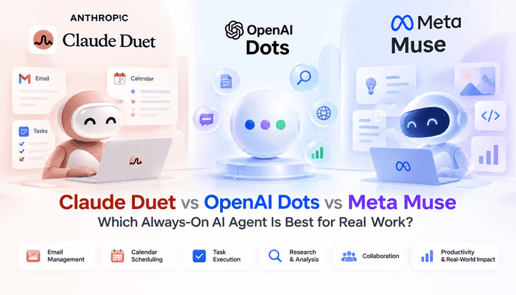 Claude Duet vs. OpenAI Dots vs. Meta Muse: ¿Qué agente siempre activo gestiona mejor el trabajo real?