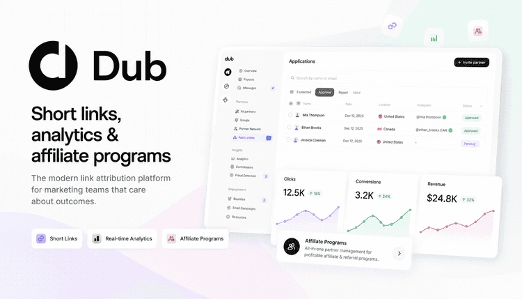 Dub: 단축 링크, 분석 및 제휴 프로그램을 위한 현대적 링크 어트리뷰션