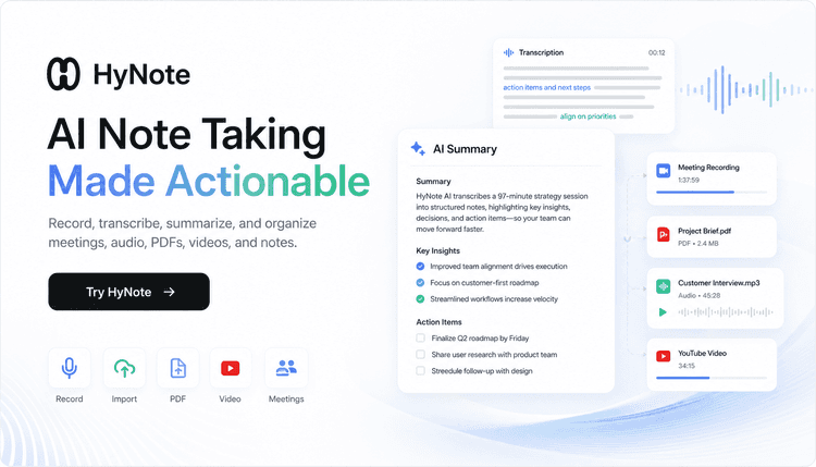 HyNote:會議、音訊與 PDF 摘要的 AI 筆記工具