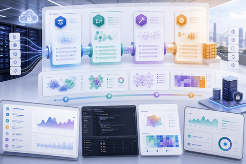 Screenshot eines Kuratierungsstudios mit Datensatzübersichten, Kontaminationsfiltern, Vorschauen synthetischer Beispiele und der Zusammenstellung gestaffelter Trainingsdatensätze für den Export in eine Private Cloud.