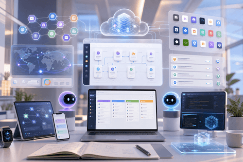 Activity View summarizes background research, pending approvals, and open questions beside an inspectable cloud-computer desktop with a browser, terminal, and connected apps orchestrating the current workflow.