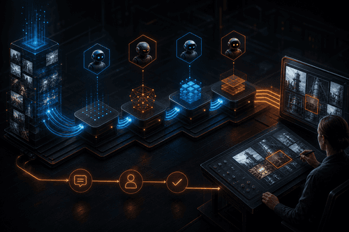 An architecture view showing PyTorch-based Kornia operators feeding computer vision models, Rust-backed performance components, and Bubbaloop deployment services running vision-language inference on edge hardware bundles.