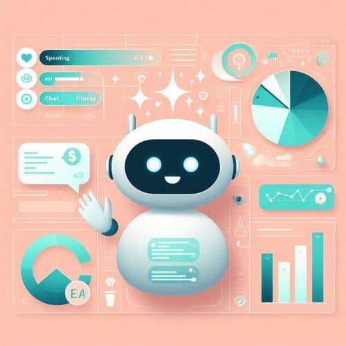 Cleo AI interface showing a friendly chatbot, budget summary, and saving suggestions in a conversational layout.