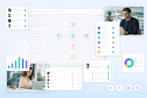 Dashboard listing automations with schedule controls, input sources, and run history. A detailed execution log shows requests, rate limits, and retries. API settings display tokens for triggering jobs and downloading structured results.