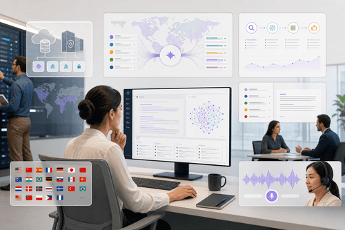 North orchestrates Command, Compass, Embed, Rerank, Transcribe, and Parse inside a private Model Vault or VPC, feeding business applications with grounded answers through secure, auditable data flows and controlled network boundaries.