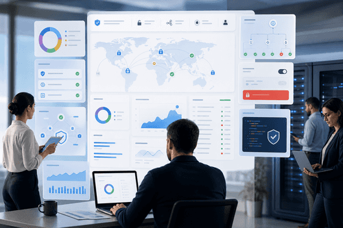 Consola unificada que muestra inventario de certificados, estado de políticas, identidades de agentes de IA y certificaciones de procedencia de contenido, con alertas de automatización y cronogramas de renovación para cargas de trabajo, APIs, dispositivos y claves de firma de software.