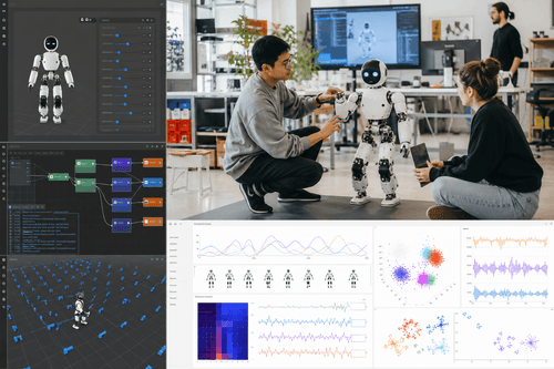 Architecture combines open hardware, modular actuation, and documented control stacks. Example apps bridge perception to action, enabling scripted behaviors, learned policies, and rapid on-robot evaluation with real users and environments.