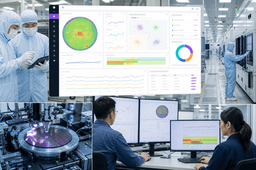 Inline optical and e-beam inspection tools feed AI analytics and SPC dashboards, correlating defects and metrology across wafer, reticle and packaging lines to prioritize excursions and speed corrective action.