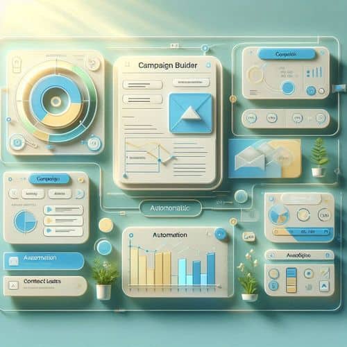 Mailchimp dashboard showing email campaign builder, audience analytics, and automation workflows.