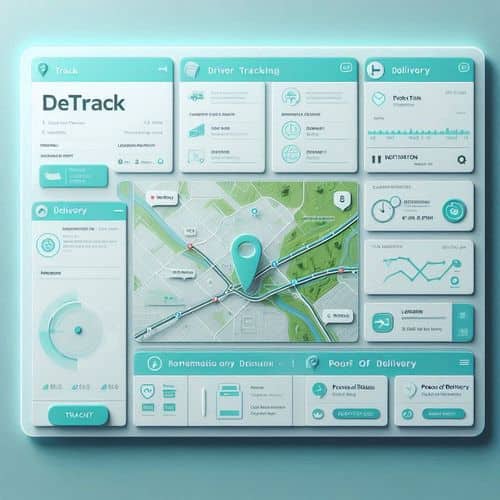 Detrack dashboard showing live driver tracking, delivery jobs, and proof of delivery data.