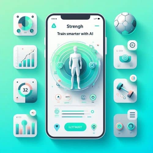 FitnessAI app showing workout summary, exercise plan, and body composition chart.