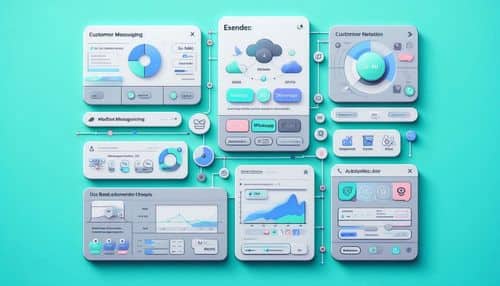 Esendex dashboard showing automated SMS campaigns, customer communication workflows, analytics, and messaging APIs.
