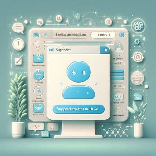 Freshdesk workspace showing ticket queue, AI suggestions sidebar, sentiment analytics and workflow automation visualization.
