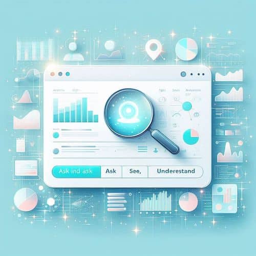 Interfaz de ThoughtSpot que muestra la barra de búsqueda, tableros generados automáticamente y el panel de información de IA.