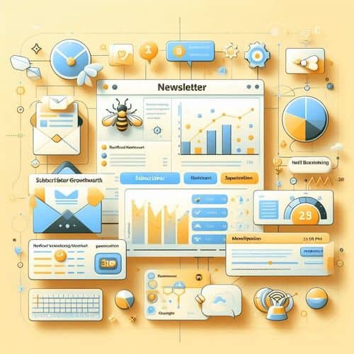 Beehiiv dashboard showing newsletter editor, subscriber analytics, monetization tools, and audience growth features.
