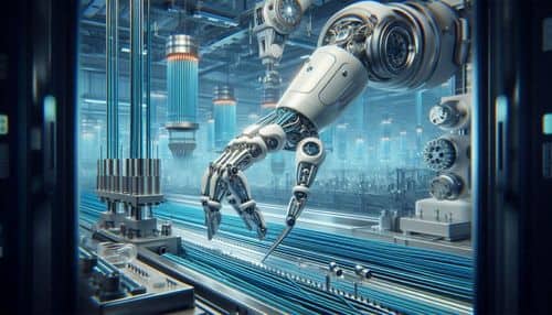 Allonic 3D Tissue Braiding platform showing automated robotic body manufacturing, braided soft tissues, tendon mechanisms, integrated pulleys and guides, compliant joints, actuator-ready structures, and physical AI robotics hardware.