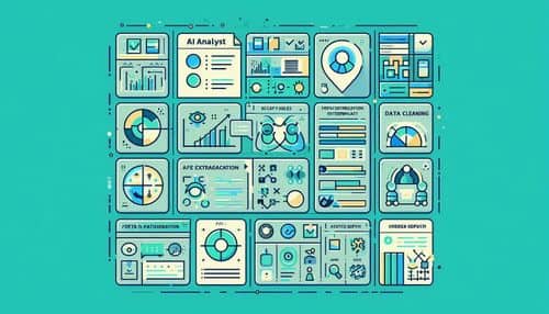 Rows AI dashboard showing AI Analyst chat, spreadsheet tables, PDF data extraction, live integrations, charts, dashboards, formulas, and business reporting workflows.