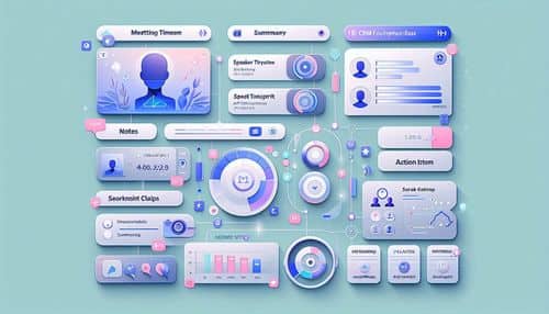 Fathom dashboard showing AI meeting summaries, searchable transcripts, action items, highlights, and workflow integrations.