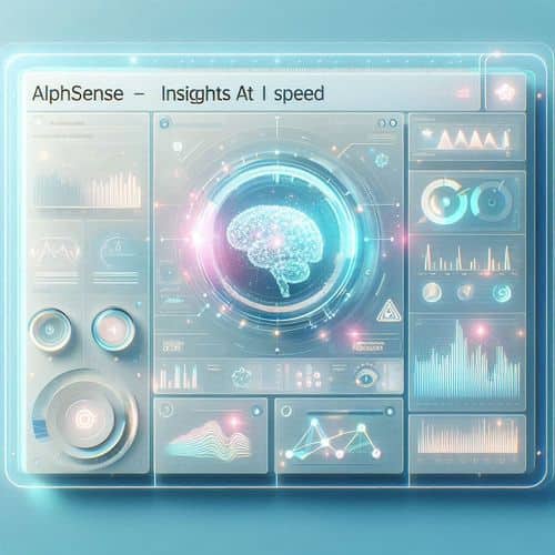 AlphaSense interface showing natural-language input, AI-generated summary with citations, and visual dashboards for market intelligence.