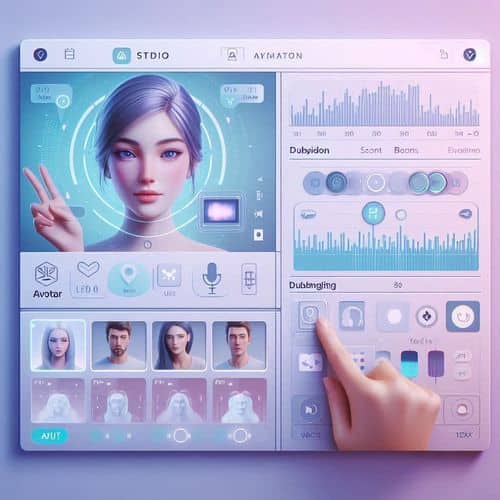 AI Studios workspace showing AI avatar video creation, text-to-video tools, multilingual dubbing controls, and video editing panels.