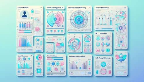 Eightfold AI 控制面板全景展示人才情报分析、候选人智能匹配、技能数据可视化、劳动力规划以及内部流动调配流程。