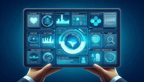 Vissibl compliance dashboard showing ISO monitoring, policy document control, AI compliance assistant, vendor management, audit management, live risk register, evidence collection, gap analysis, and regulatory obligations.