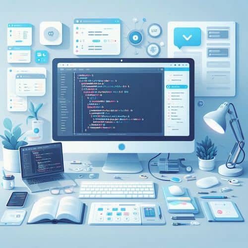 VS Code workspace showing code editing, debugging panels, extension tools, Git integration, and AI coding assistance.