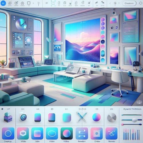 3Dモックアップ、モーションテンプレート、およびリアルタイムコンテンツ生成ツールを表示するContentCoreのインターフェース。