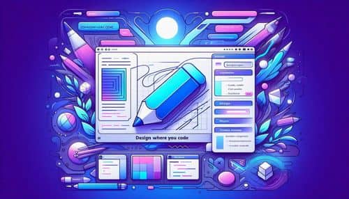 Pencil.dev interface showing an agent-driven MCP design canvas, Cursor and VS Code integration, Claude Code and OpenAI Codex workflows, open design format, UI layout editing, and design-to-code collaboration.
