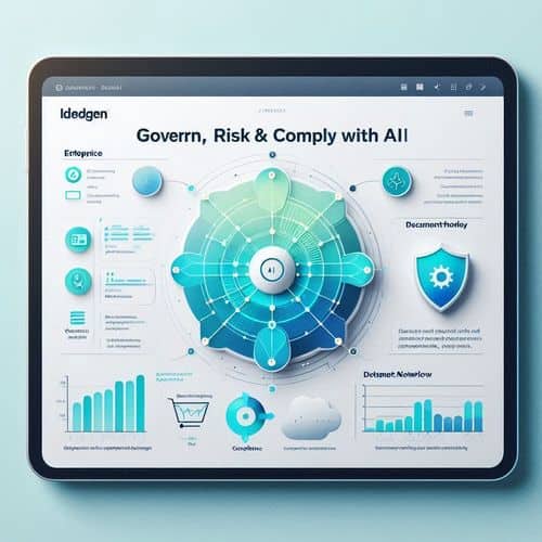 Ideagen dashboard with risk heat-map, audit workflow board, and AI-alert notifications.