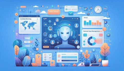 Teamified dashboard showing AI-powered candidate matching, ATS pipeline, AI video interviews, global talent hubs, onboarding workflows, payroll, HR compliance, and remote team management.