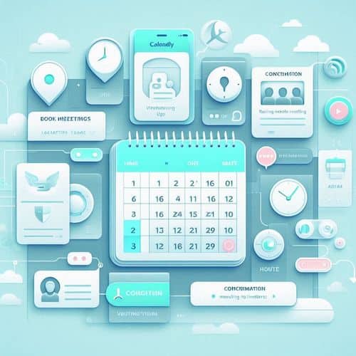 Calendly scheduling page with available time slots, meeting details, and automated confirmation notifications.
