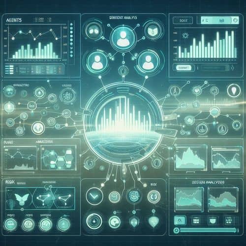 TradingAgents architecture showing analyst agents, research teams, trader agents, and risk management workflows collaborating in a multi-agent system.
