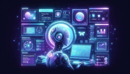 Qoder interface showing autonomous development desktop, Quest Window task delegation, Editor Window coding workflow, Knowledge Engine, multi-agent collaboration, CLI tools, codebase understanding, and AI software engineering agents.