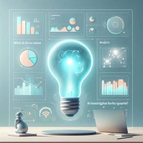 Power BI Dashboard mit KI-Visualisierungen wie Decomposition Tree, Key Influencers und Smart Narrative Insights.