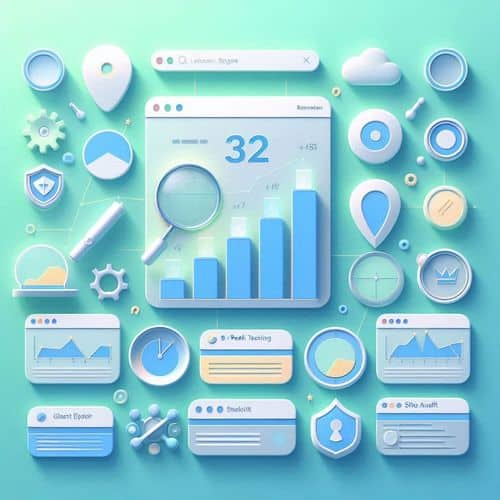 Moz dashboard showing keyword recommendations, site audit results, rank tracking graphs and link analysis reports.