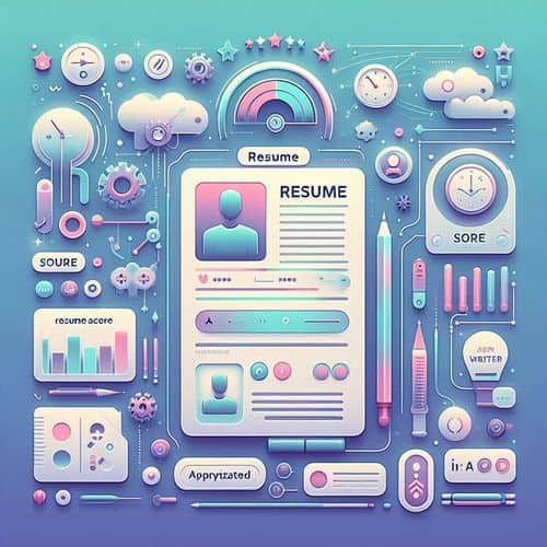Rezi interface showing AI resume editor, ATS score panel, keyword optimization suggestions, and resume bullet point generator.