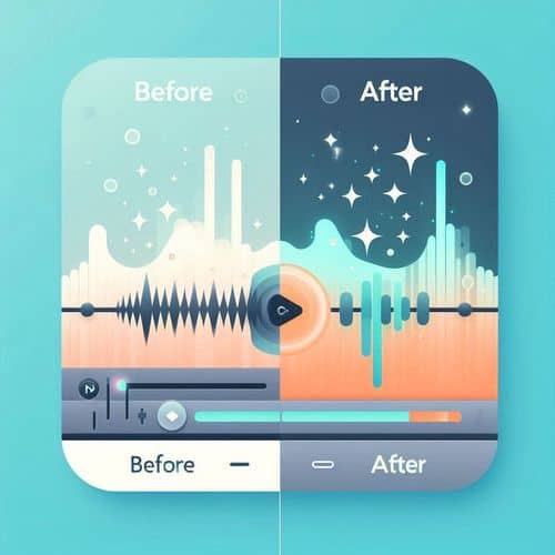 Audo Studio interface showing before-and-after audio noise reduction with simple one-click cleanup controls.