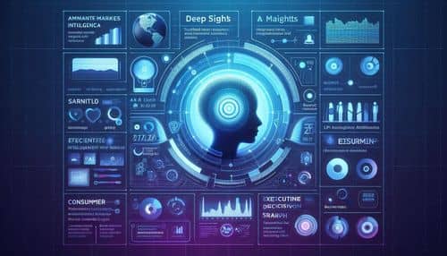 Market Logic Software DeepSights dashboard showing AI-powered market intelligence, competitive insights, research knowledge search, active intelligence workflows, trend monitoring, insight synthesis, and executive decision support.