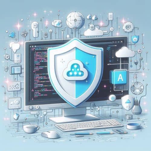 Amazon Q Developer interface showing AI code suggestions, security alerts, and CloudFormation snippet generation.