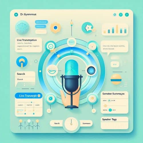 Interface do Otter.ai mostrando transcrição ao vivo e identificação de falante.