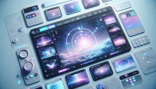 Espacio de trabajo de Kling AI que muestra la generación de texto a video, animación de imágenes, movimiento cinematográfico de la cámara y vistas previas de video de IA.