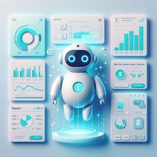 Zeni interface showing streamlined finance dashboard with transaction summary, cash flow forecast, and AI-powered reporting widgets.