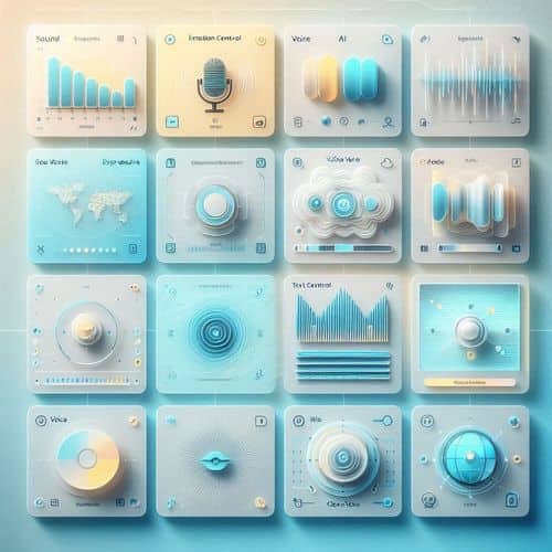 ElevenLabs dashboard illustrating voice selection, text-to-speech waveform, and voice cloning options.