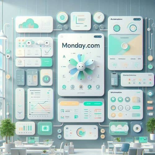 AI-enhanced CRM dashboard in monday.com, showcasing automated lead workflows, sentiment detection, and sales forecasting tools.